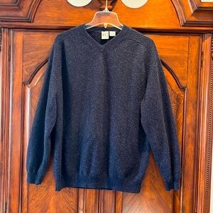 Field Gear 100% Cashmere Ultra Soft Fuzzy V-Neck Sweater XL Navy Blue Unisex